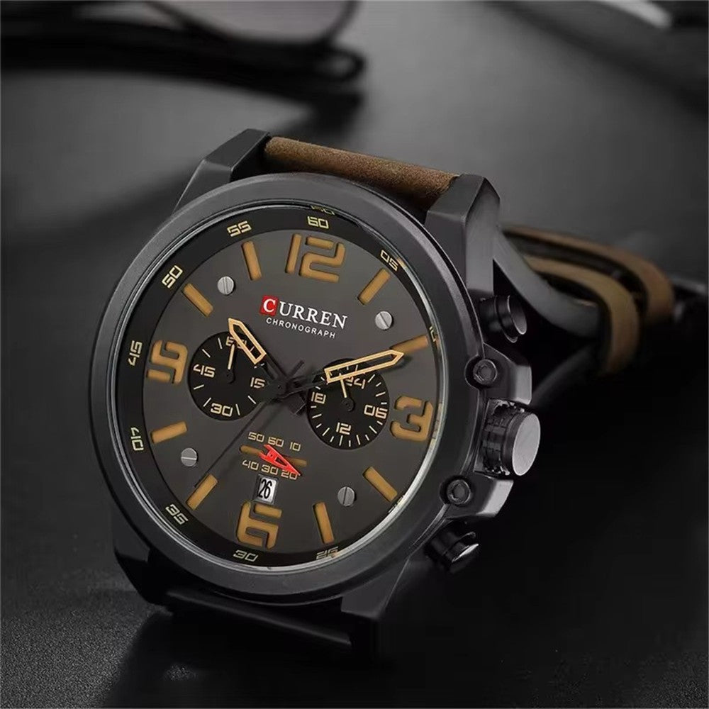 Men's Business Quartz Watch – Leather Chronograph Calendar 47mm Multifunction