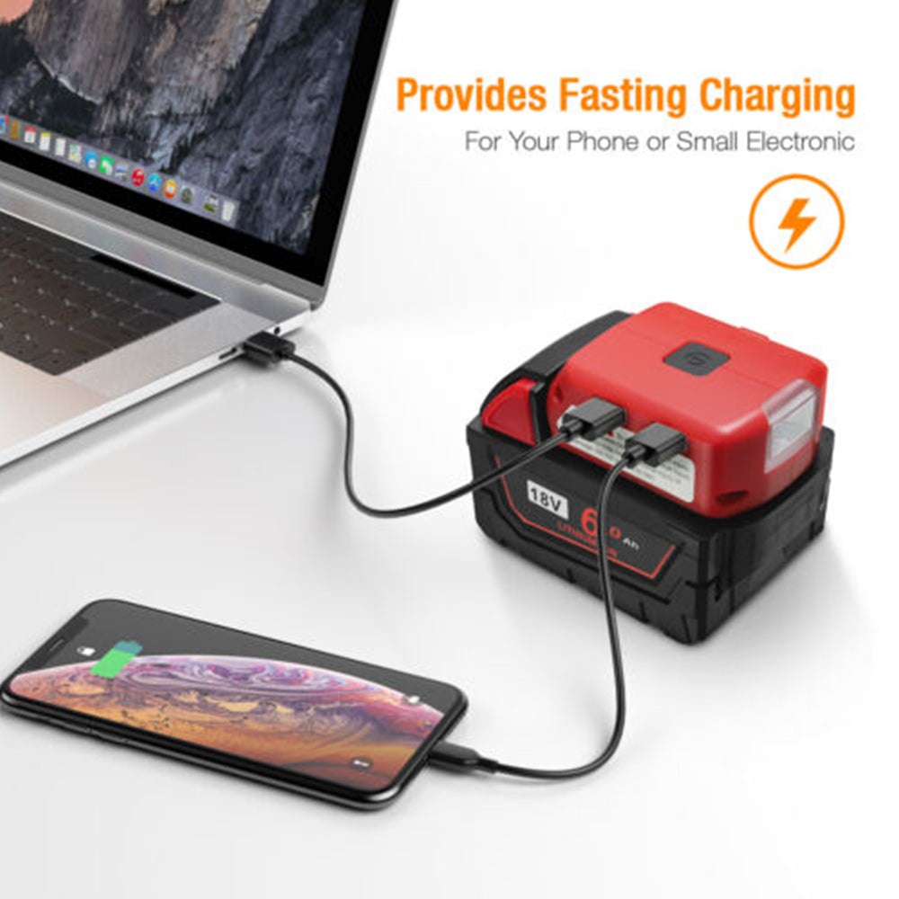 Dual USB Port Phone Charger Adapter Li-ion Battery Fit Milwaukee 18V/20V Battery