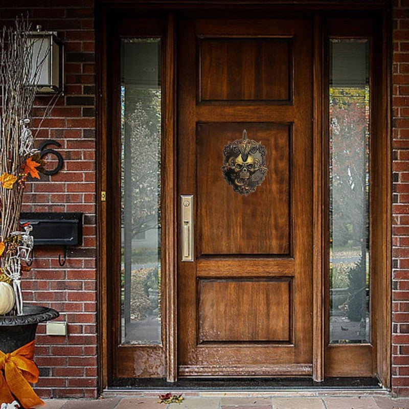 Halloween Doorbell Haunted House Party Prop Spooky Iron Skull Animated Decor