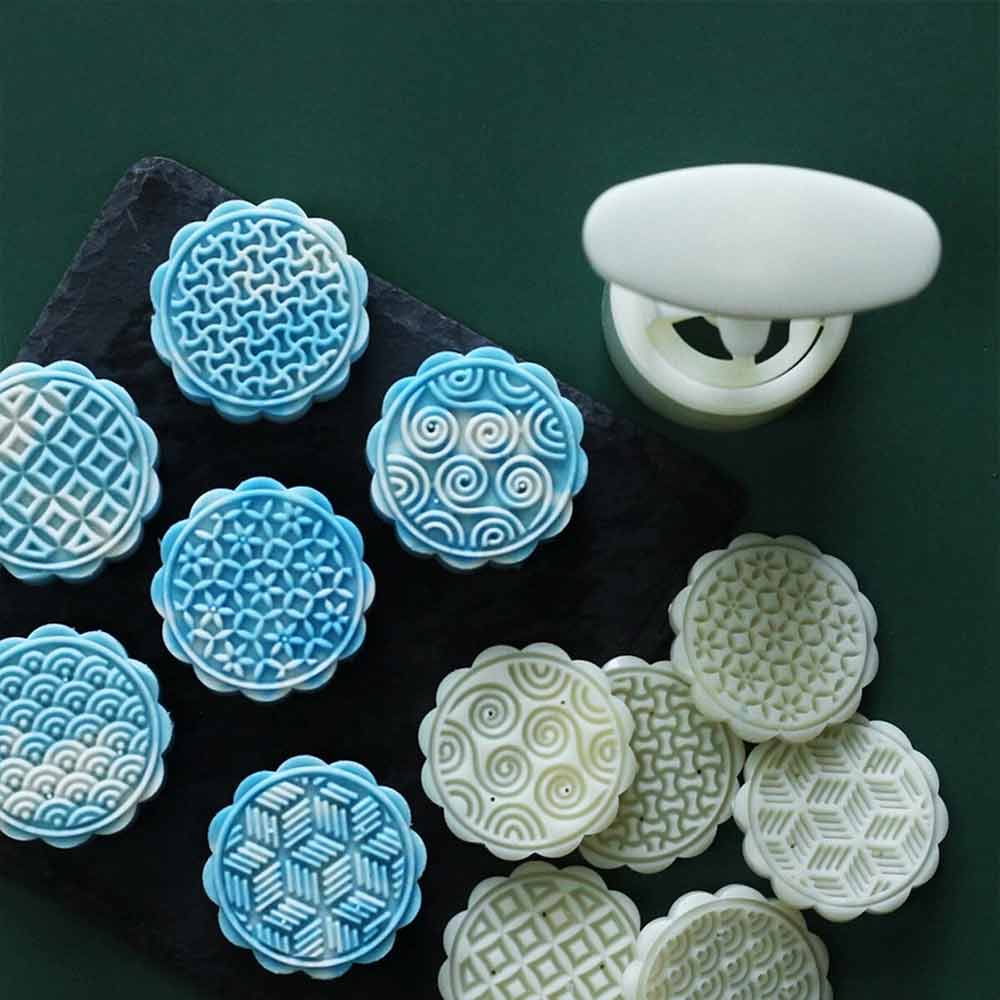 Hand Press Mooncake Mould – 6 Stamp Cookie Cutter for Green Bean Cakes
