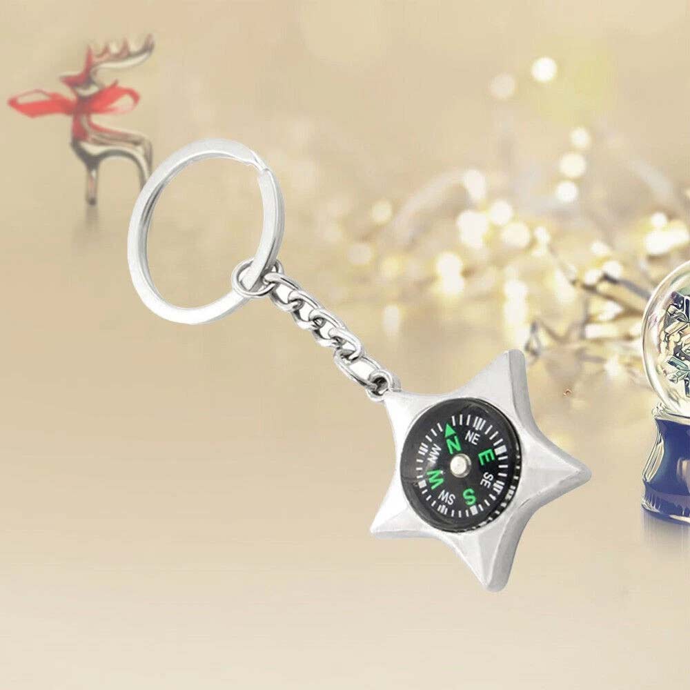 Metal Compass Keychain Key Ring - Fashion Chrome Pendant Gift for Bag or Car Keys