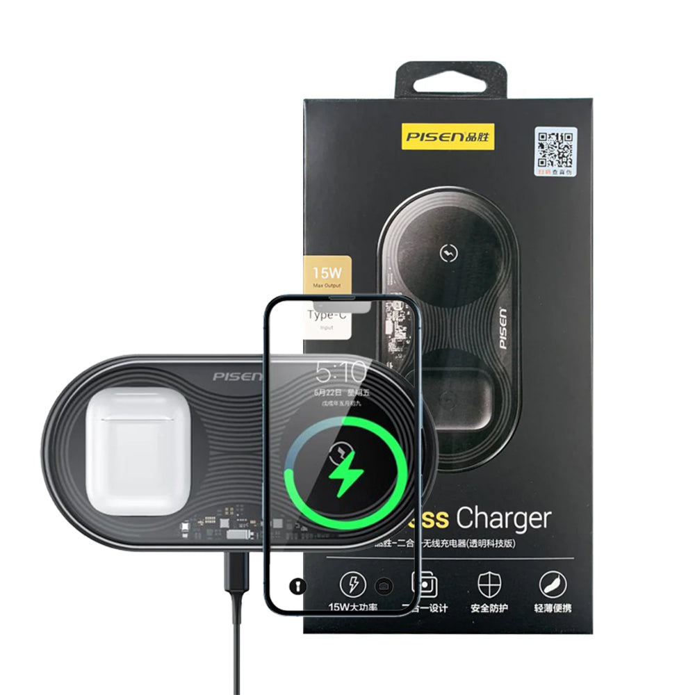 Fast Wireless Charger – 2-in-1 Transparent for iPhone AirPods Watch