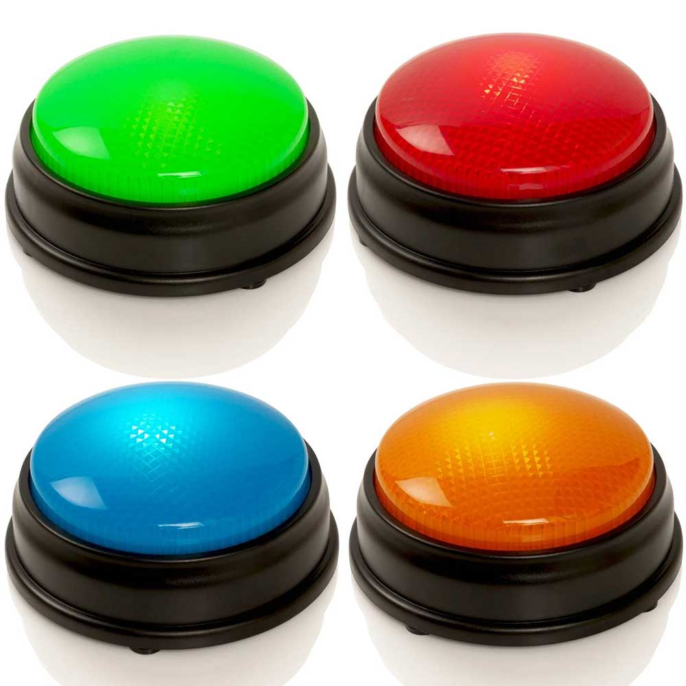 Learning Minds Quiz Buzzer Set - 4 Pack Game Show Buzzers with Lights & Sounds for Classroom, Family Trivia Games
