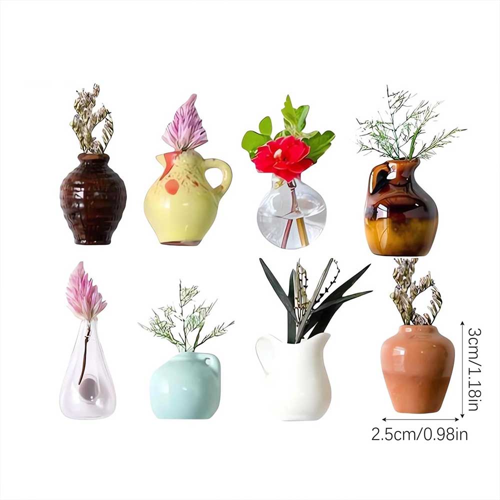 8PCS Mini Resin Vase Magnets - 3D Empty Vase Fridge Decor Set (Flowers Not Included)
