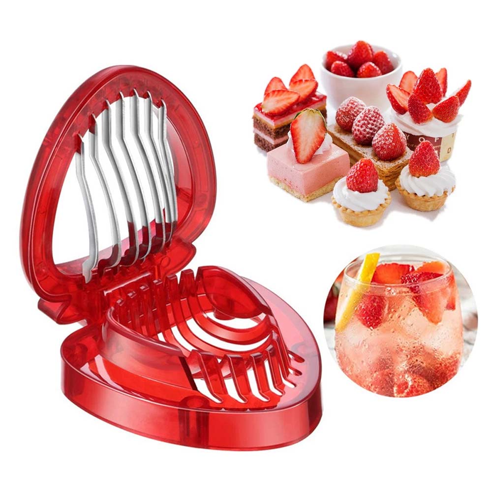 Stainless Steel Strawberry Slicer - Fruit Cutter with 7 Blades for Even Slicing