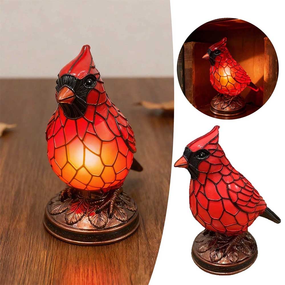 Cardinal Table Lamp - Handcrafted Red Resin Bird Night Light for Bedroom & Living Room Decor