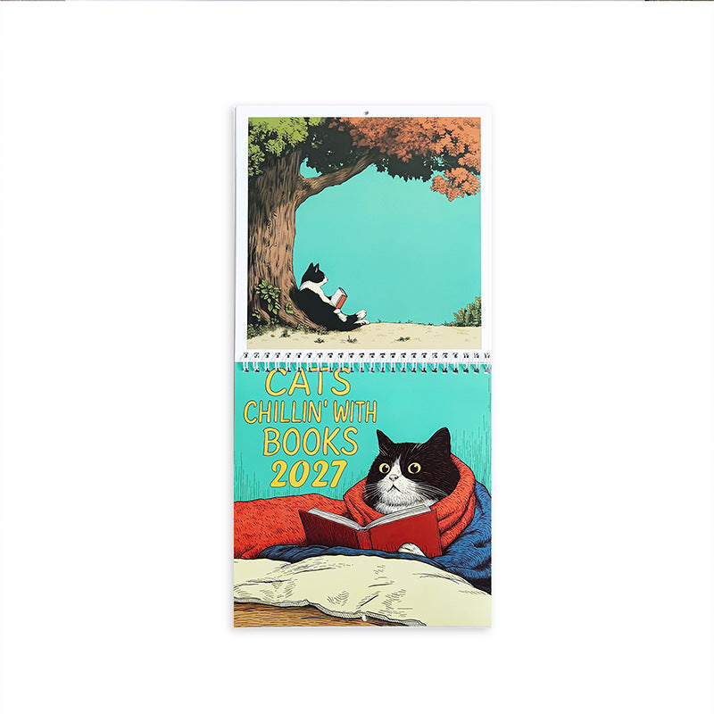 2027 Wall Calendar Cats Reading Books – Cat Lover Monthly Planner Gift