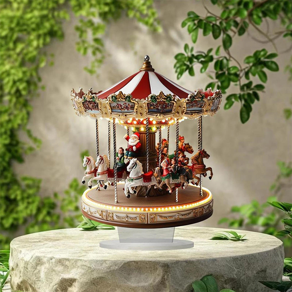 ﻿Traditional 2D Acrylic Carousel Christmas Decor – Flat Merry-Go-Round Holiday Display