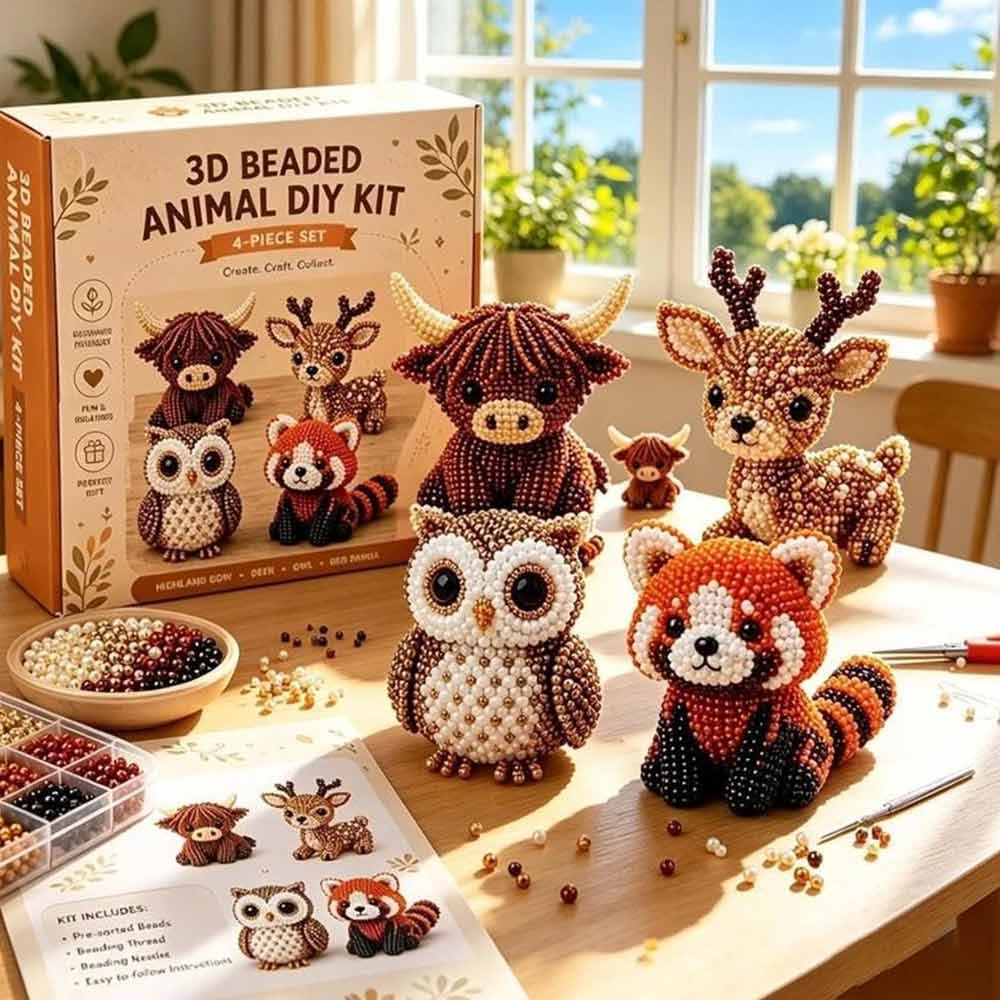 Beaded Animal Craft Kit – 3D DIY Embroidery Handmade Set for Teens & Adults