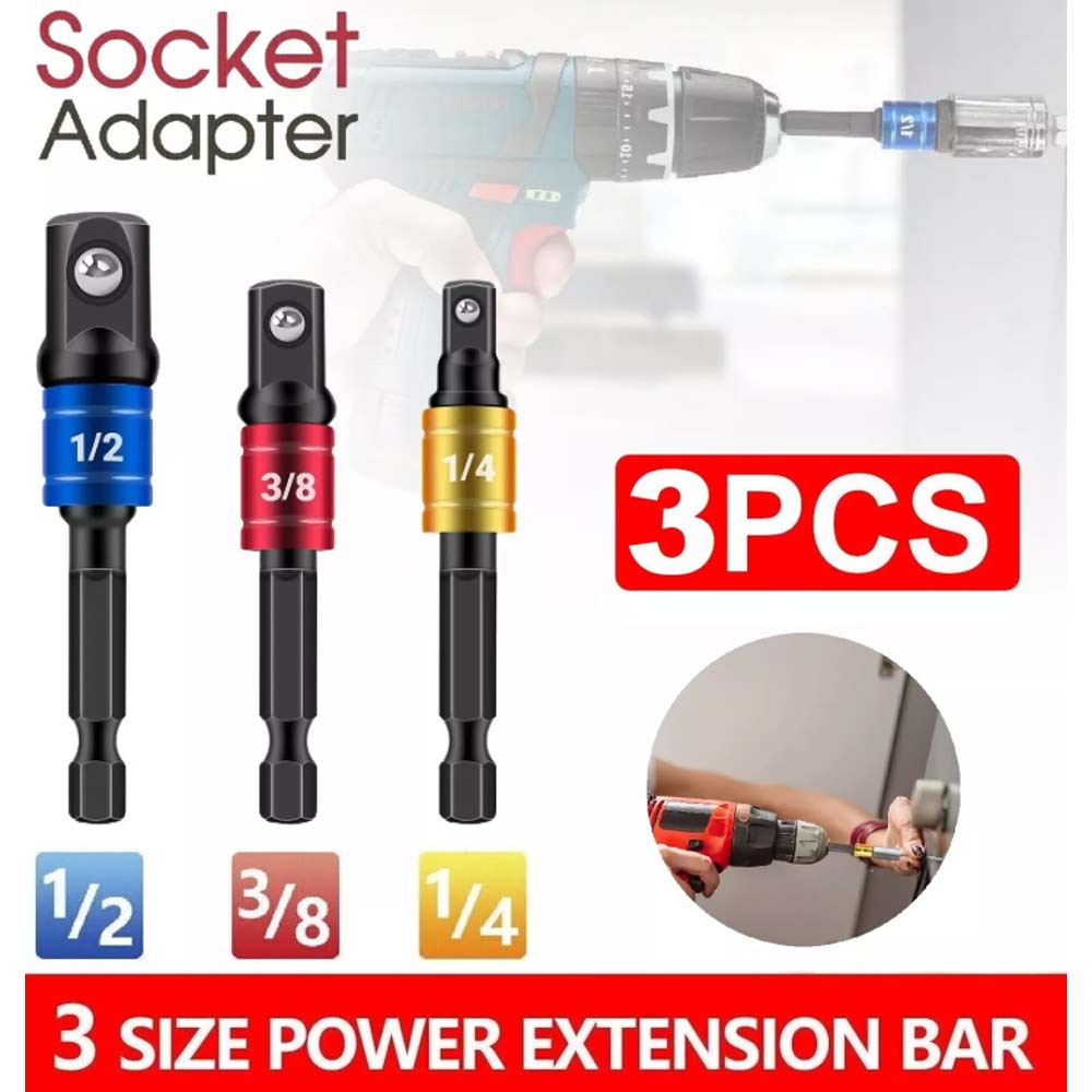 1/2" 1/4" 3/8"Impact Extension 3X Socket Adaptor Set Driver Hex Shank Drill Bits