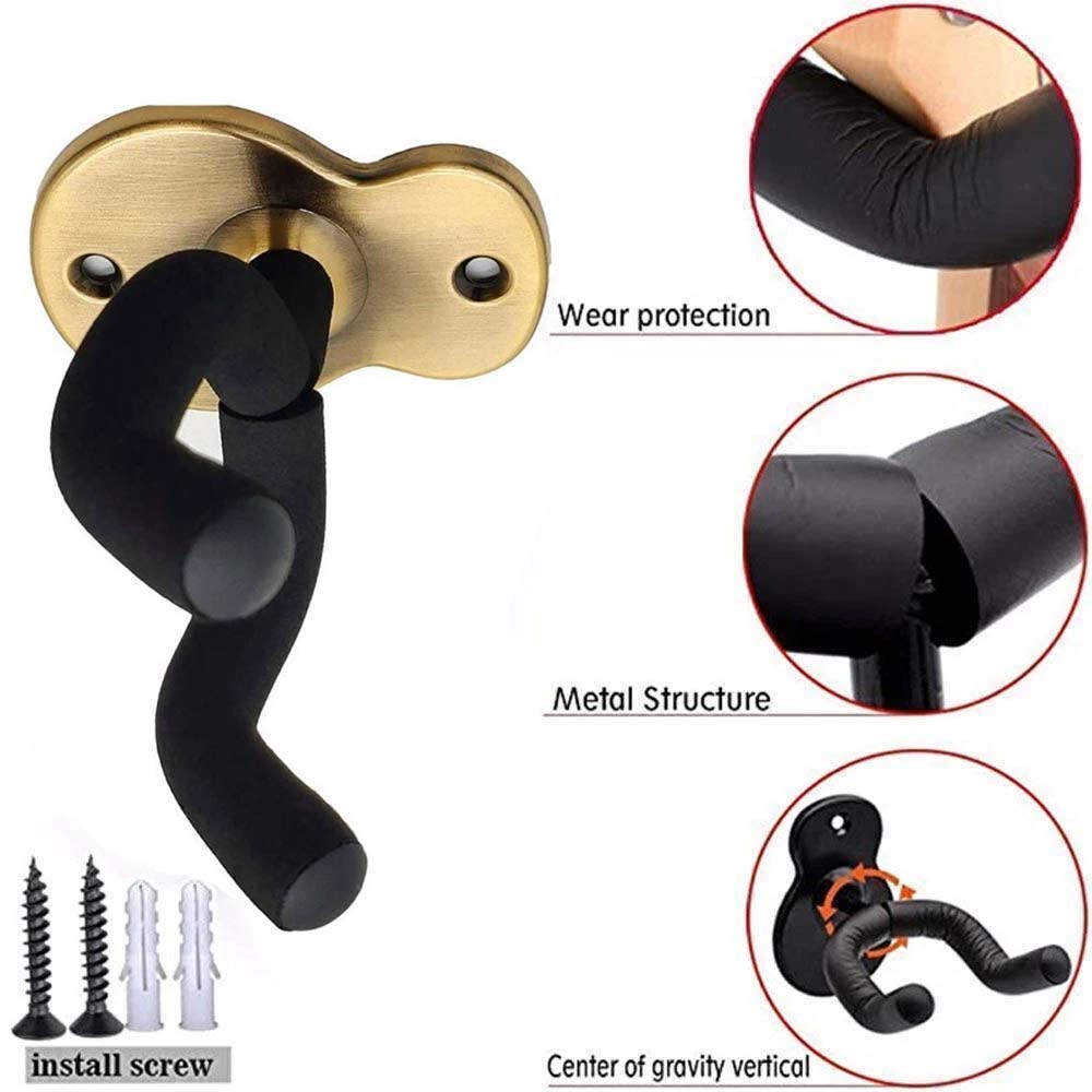 2x Metal Guitar Hanger Wall Mount - Non-Slip Holder for Guitar, Bass, Ukulele