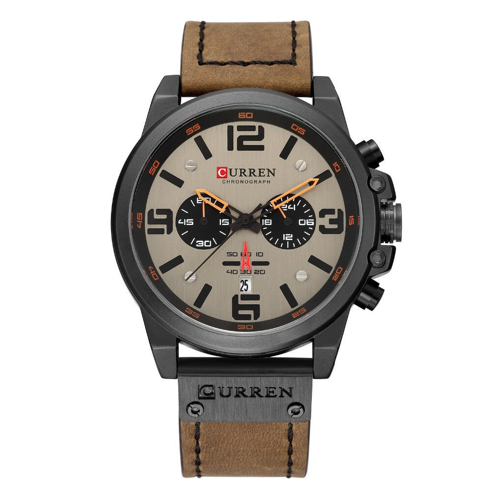 Men's Business Quartz Watch – Leather Chronograph Calendar 47mm Multifunction