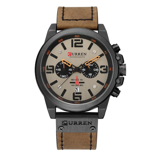 Men's Business Quartz Watch – Leather Chronograph Calendar 47mm Multifunction