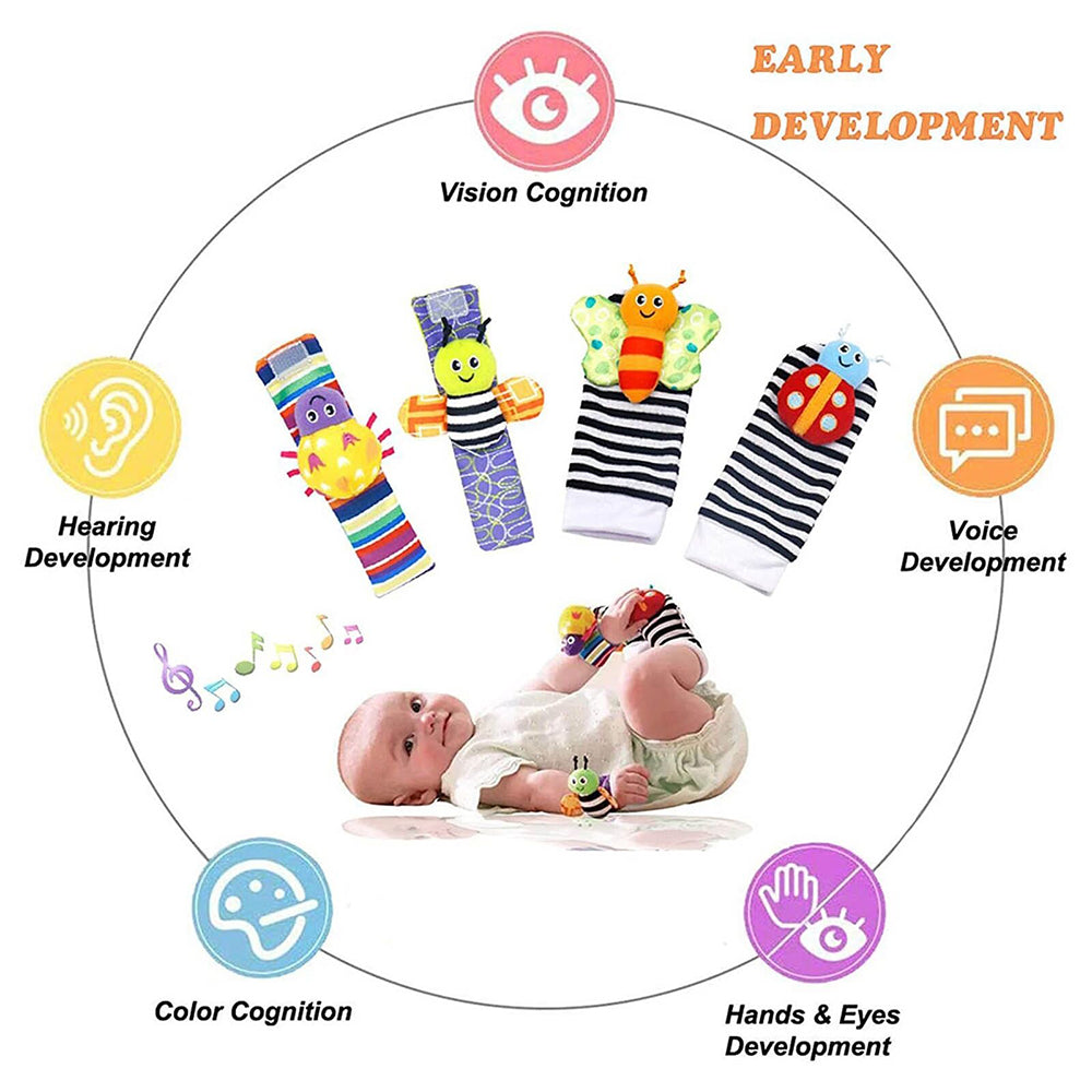 4pcs/Set Baby Rattles Set Wrists Rattles Early Educational Socks Rattles Setv