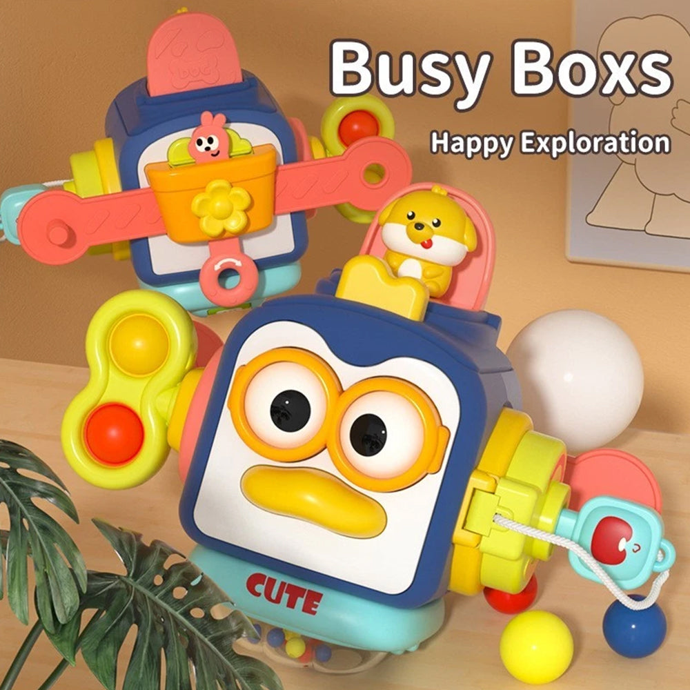 Penguin Busy Cube – Montessori Sensory Toy for Early Learning & Travel Play