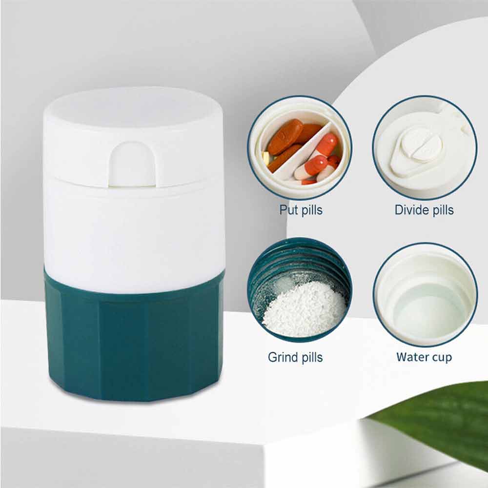 Tablet Divider Cutter 4IN1 Pill Medicine Crusher Grinder Splitter Storage Box