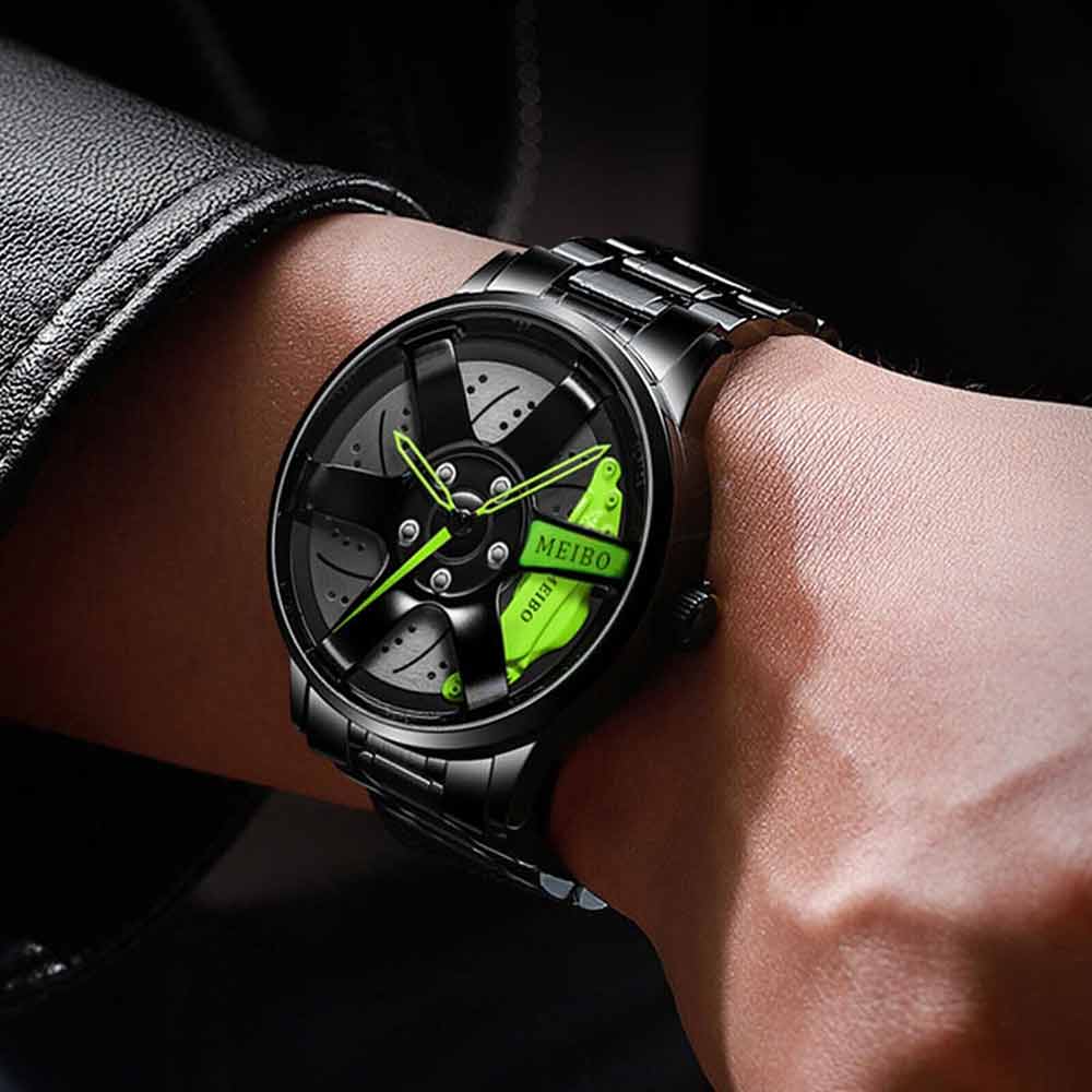 Mens Quartz Watch, Car Wheel Watch Fashion Sport Watch Mesh Rim Hub Wrist Watch