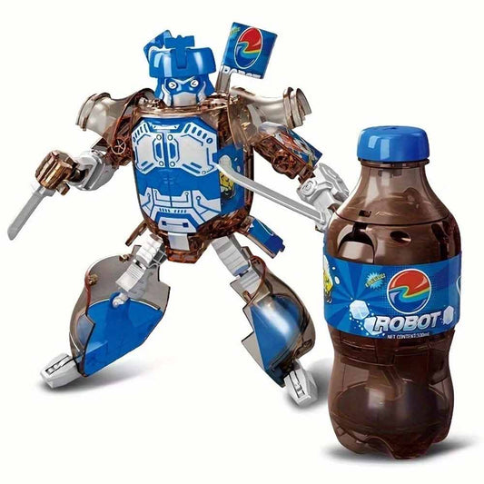 Cola Bottle Robot Action Figure – Transformable Blue Can to Poseable Robot Toy