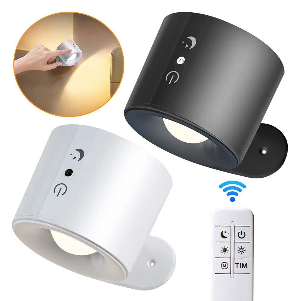 Rechargeable LED Wall Sconce Lights - Magnetic Remote Night Lamp, USB Powered