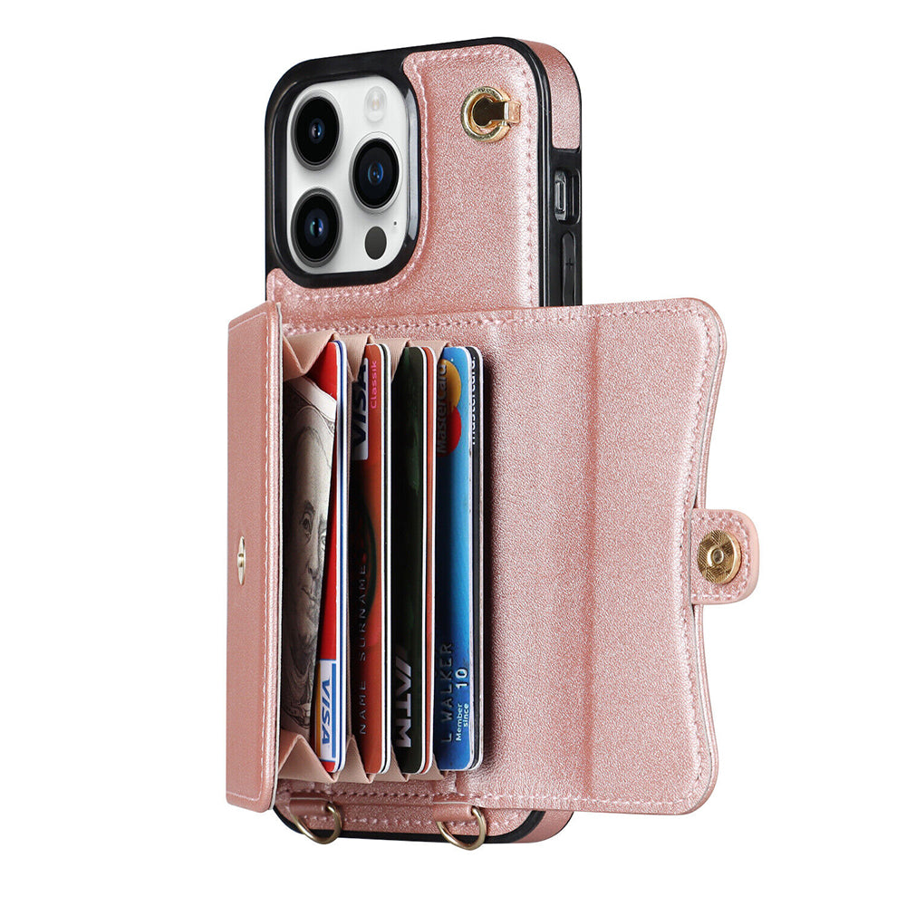 For iPhone 14 Pro Max Plus Case Leather Wallet Cover Card holders Coins Storage