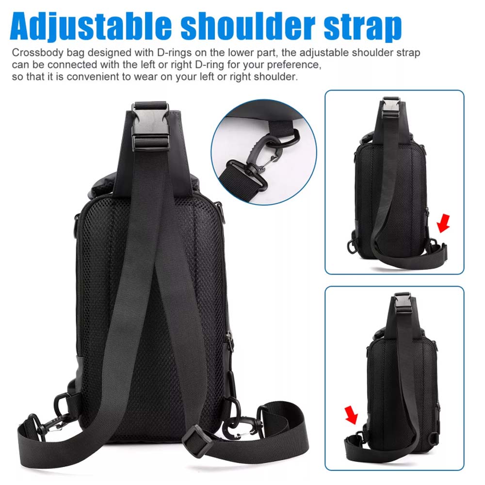 Men's Anti-Theft Sling Crossbody Backpack – Chest Shoulder Messenger Bag with USB Port