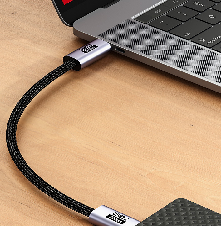 2M BoostUp Cafule USB 3.2 Gen-C to USB-C Cable Charge & Video Black （USB 3.2 Gen 2x2 - 20Gbps, 100W/5A, 8K/60Hz)