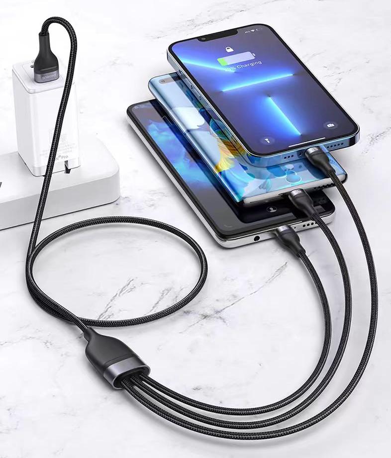 Baseus Flash Series II 3 In 1 Fast Charging Cable Type-C To M+L+C 100W 1.5M - Black