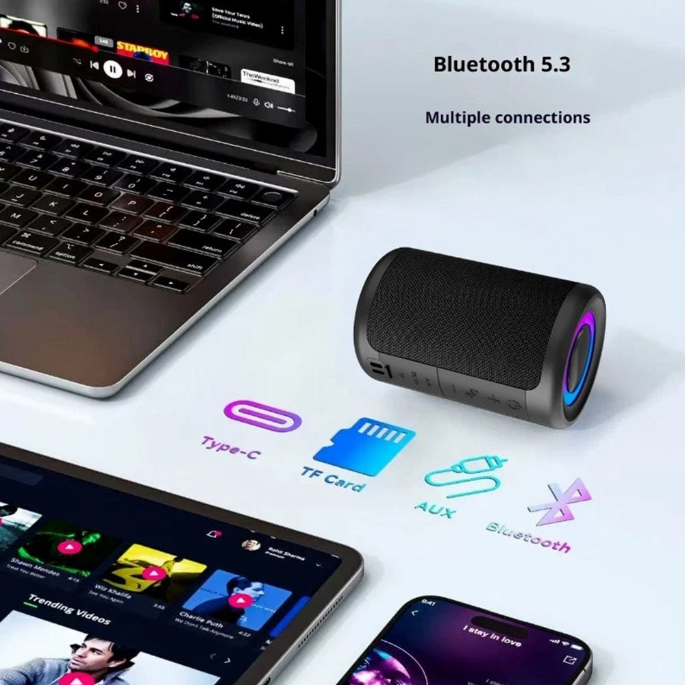 Wireless Mini Speaker – RGB LED, Deep Bass, TWS Pairing, Portable Bluetooth Sound