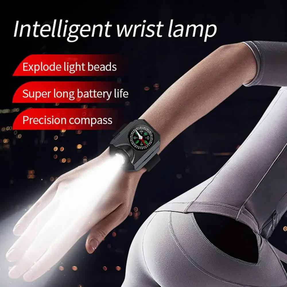 2in1 Wrist Light Mini Camping Compass Outdoor LED Running Light USB Rechargeable