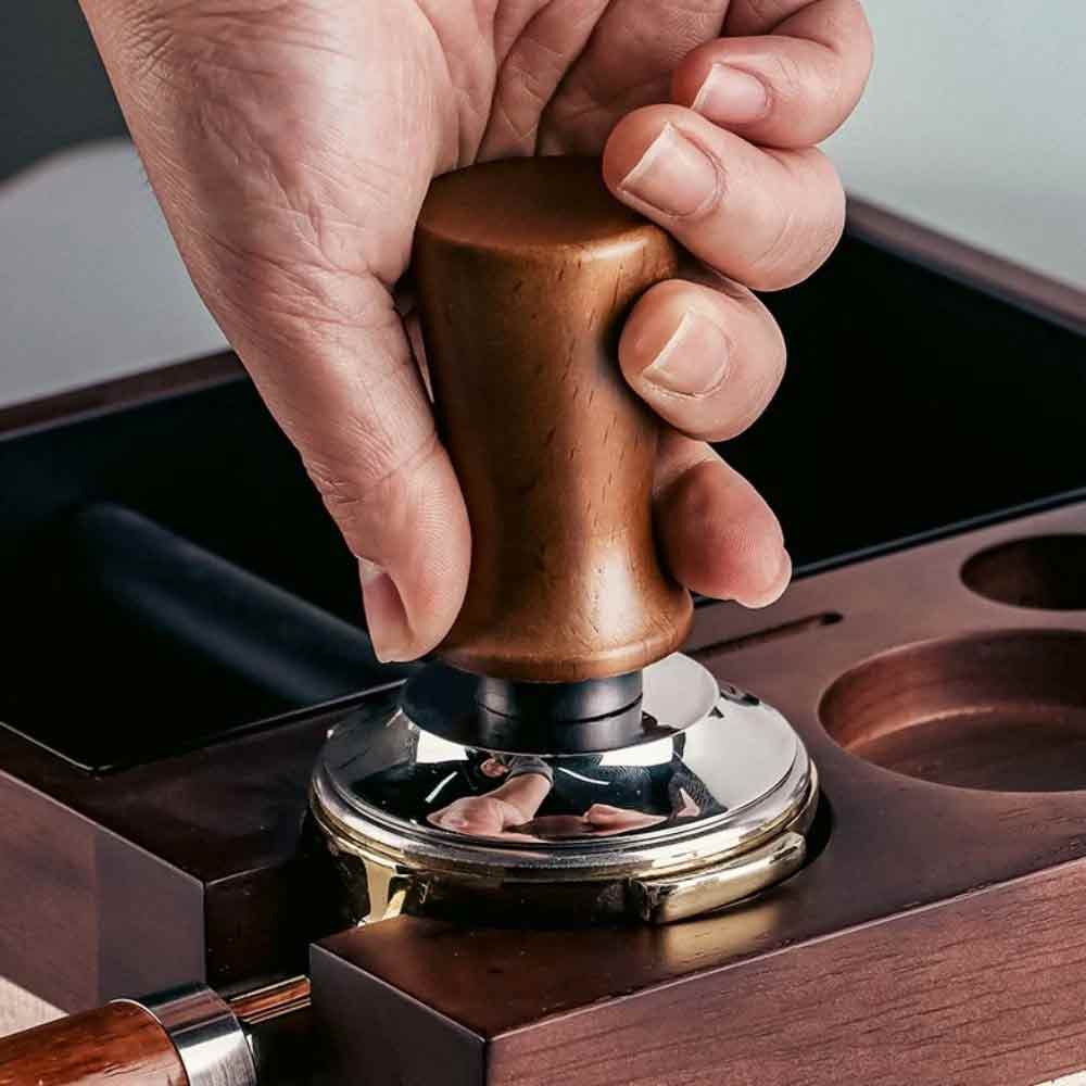 53mm Threaded Base Beech Wood Coffee Tamper – Internal Spring Balanced Force Coffee Hammer