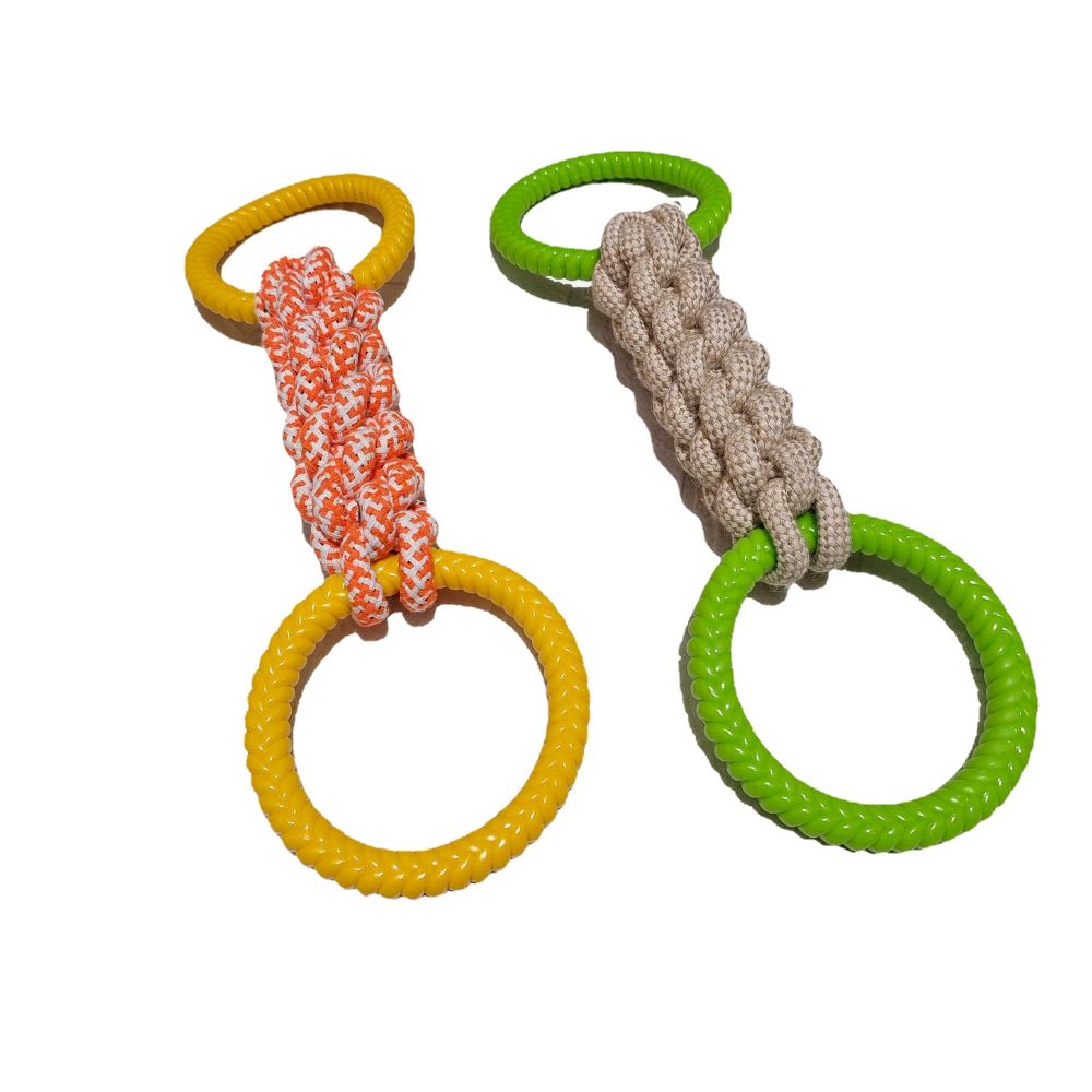 Heavy-Duty Dog Tug Toy – Cotton Rope with Rubber Ring for Large Breeds