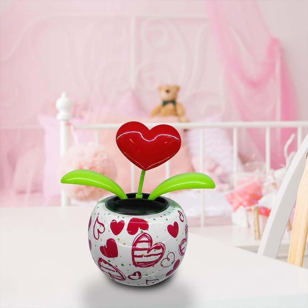 Red Solar Dancing Flower - Heart Swing Figurine Car Decor Toy, Solar Powered