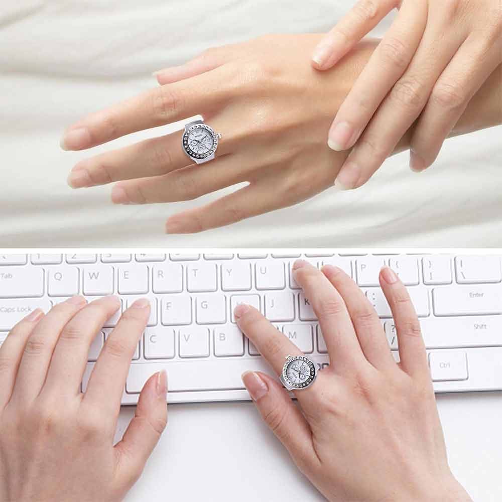 Bling Women Finger Ring Watch Analog Finger Ring Watch Ring Quartz Watch Ring
