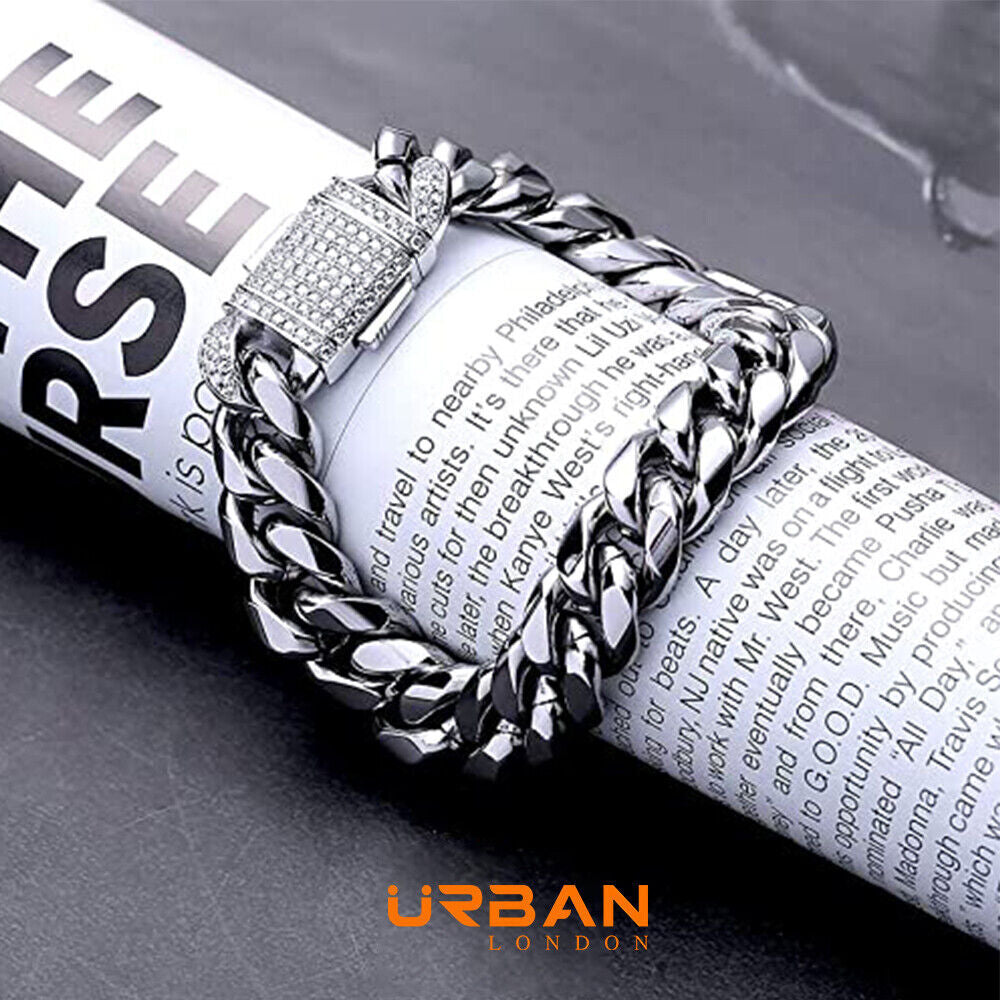 Men's Cuban Durable Urban Street-Wear Hip Hop Bracelet 12mm 18k Gold Silver Curb
