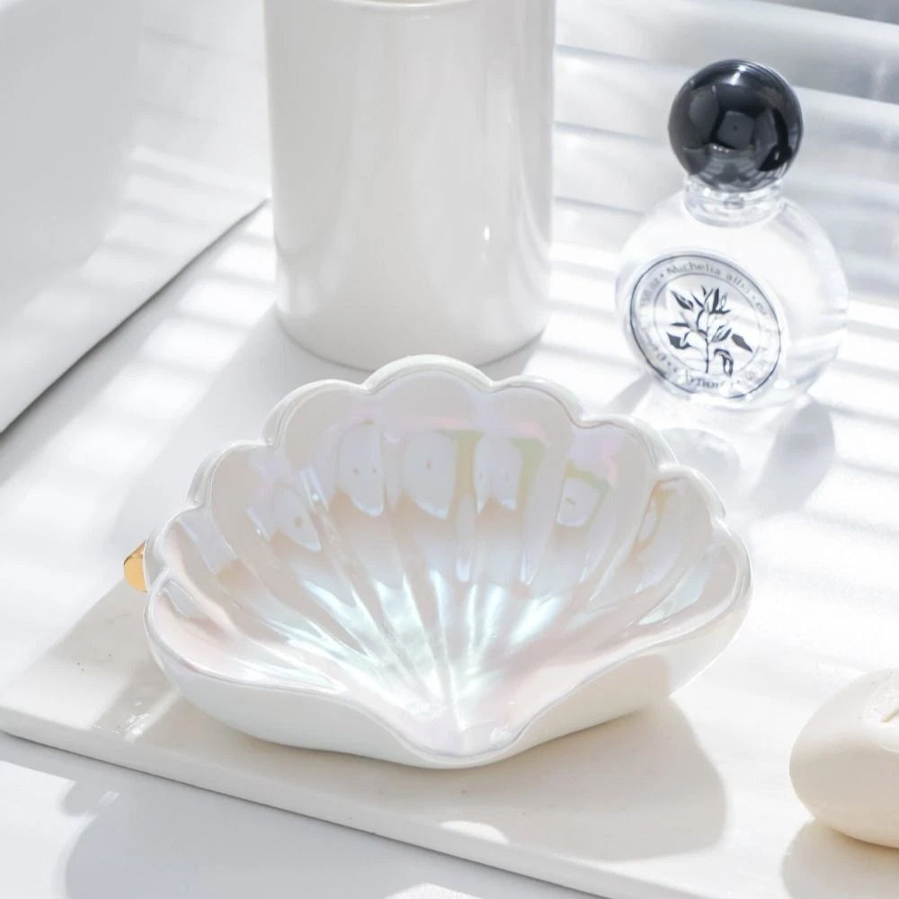 Ceramic Seashell Soap Box – Draining Non-Slip Soap Dish for Bathroom Accessories