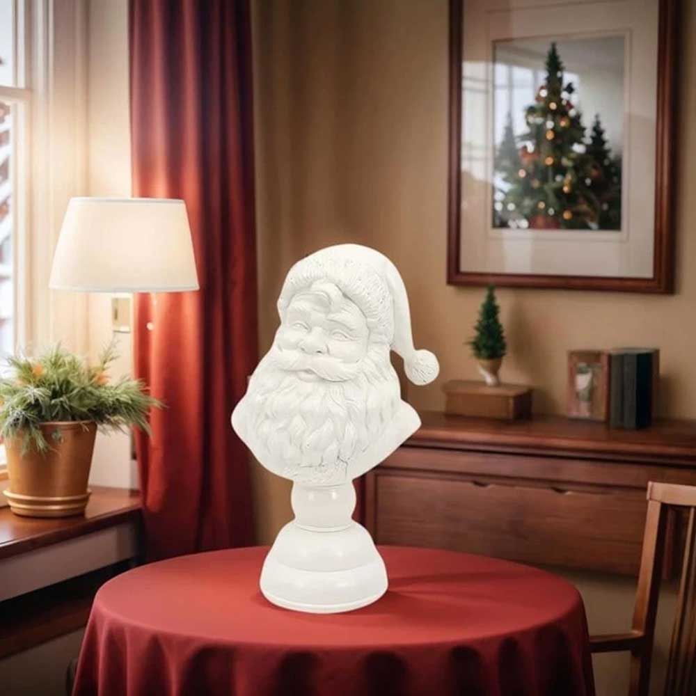 Santa Bust Tabletop Decoration - 15cm White Resin Santa Claus Head Statue