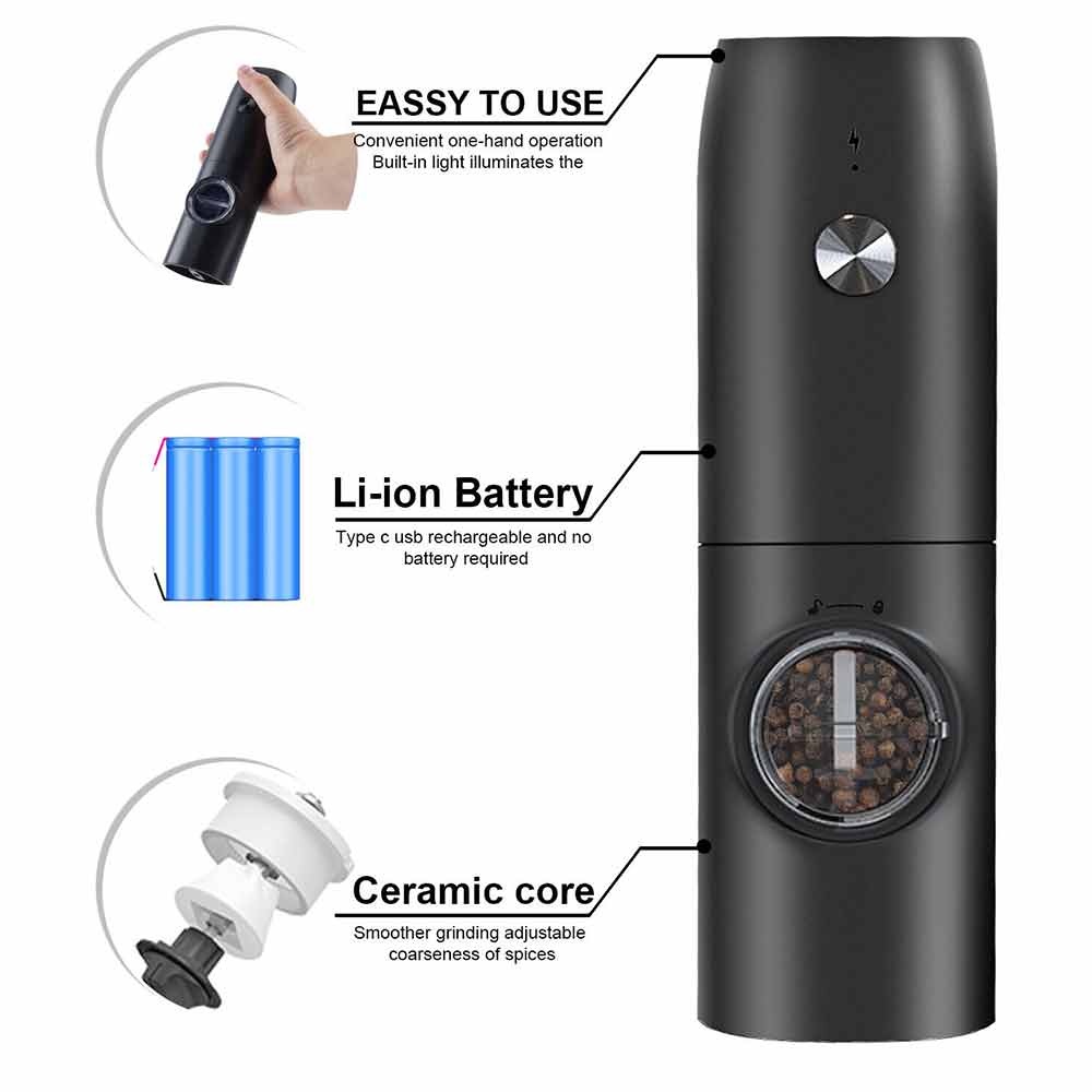 USB Rechargeable Salt And Pepper Mill Electric Salt And Pepper Grinder Set
