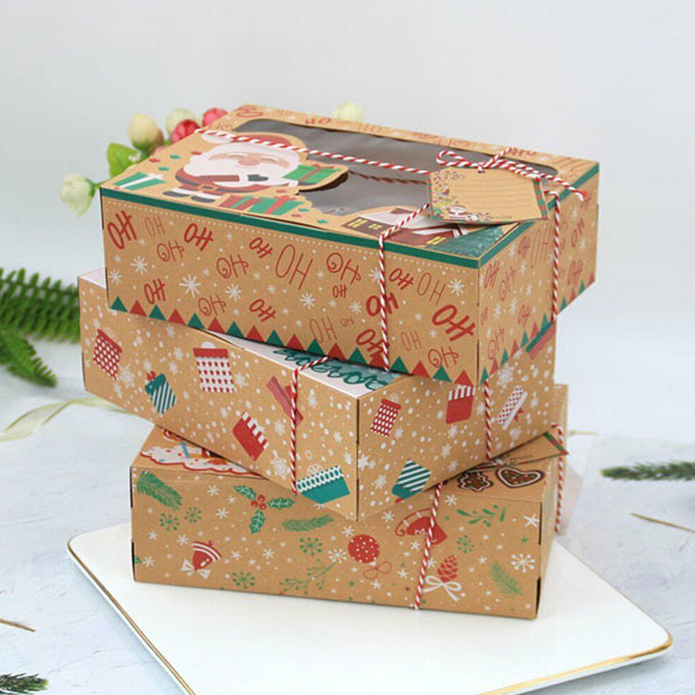 12PCS Christmas Candy Cookie Boxes Bakery Gift Boxes Cupcake Muffin Cake Box