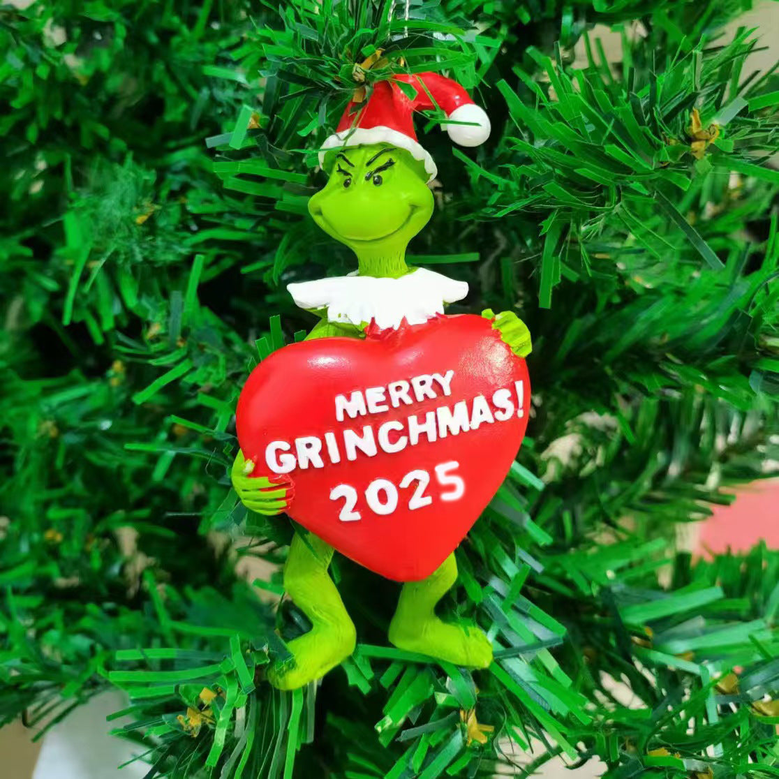 2pcs Grinch Christmas Ornaments 2025  -3D Hanging Tree Decor with Red & Green Figure