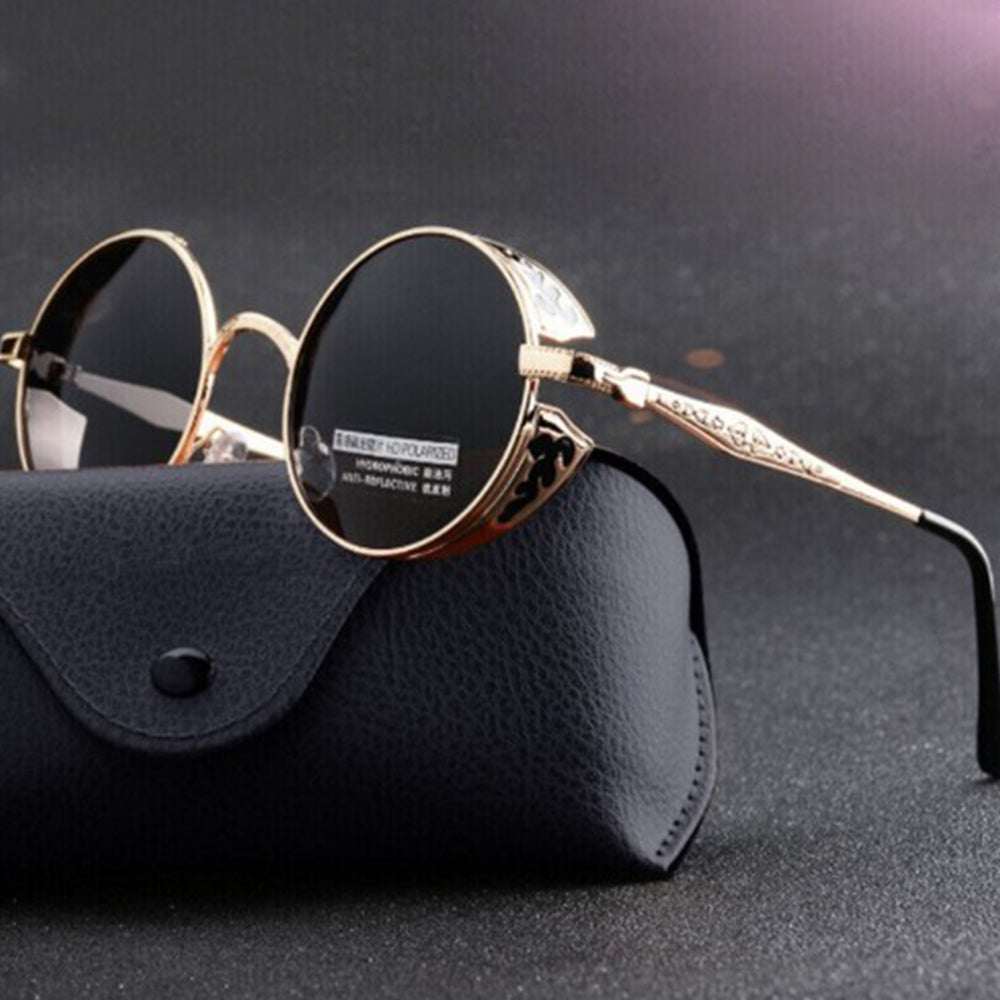 Steampunk Polarized Sunglasses Men Women UV400 Driving Retro Round Glasses