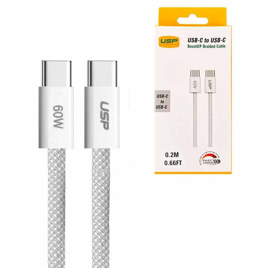 0.2M BoostUp White USB-C to USB-C PD 60W High Density Braided Fast Charging Cable  USP