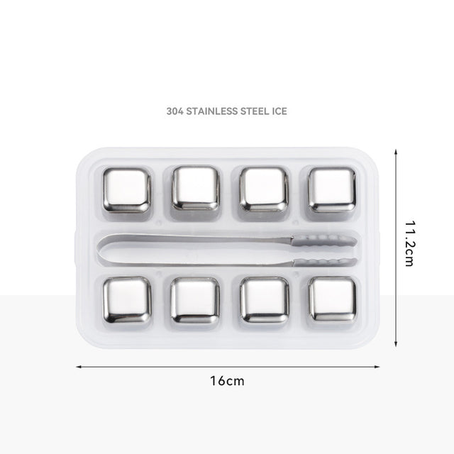 6Pcs Stainless Steel Whiskey Wine Stone Ice Cube With Tong Reusable Cooling Rock