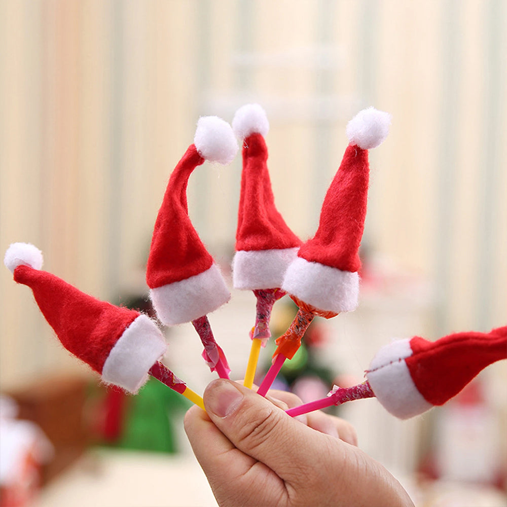 20PCS Christmas Mini Santa Hats - Lollipop & Candy Cane Covers Xmas Party Decor