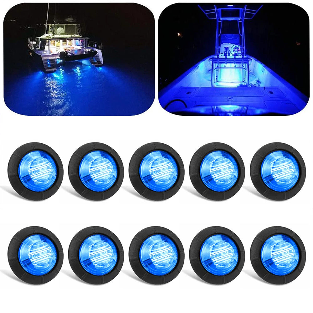 10X Blue Round Marine Boat Cabin Courtesy Lights Deck LED Walkway Stair Light