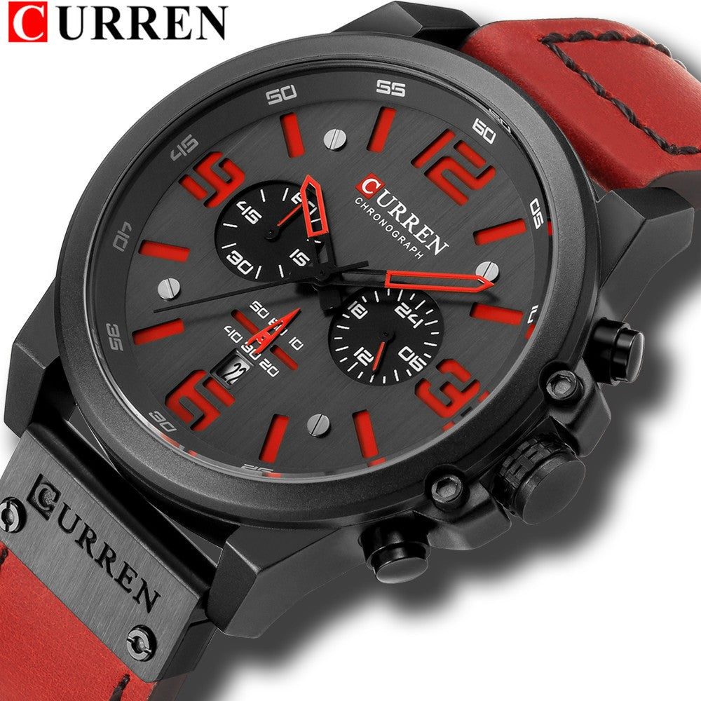 Men's Business Quartz Watch – Leather Chronograph Calendar 47mm Multifunction