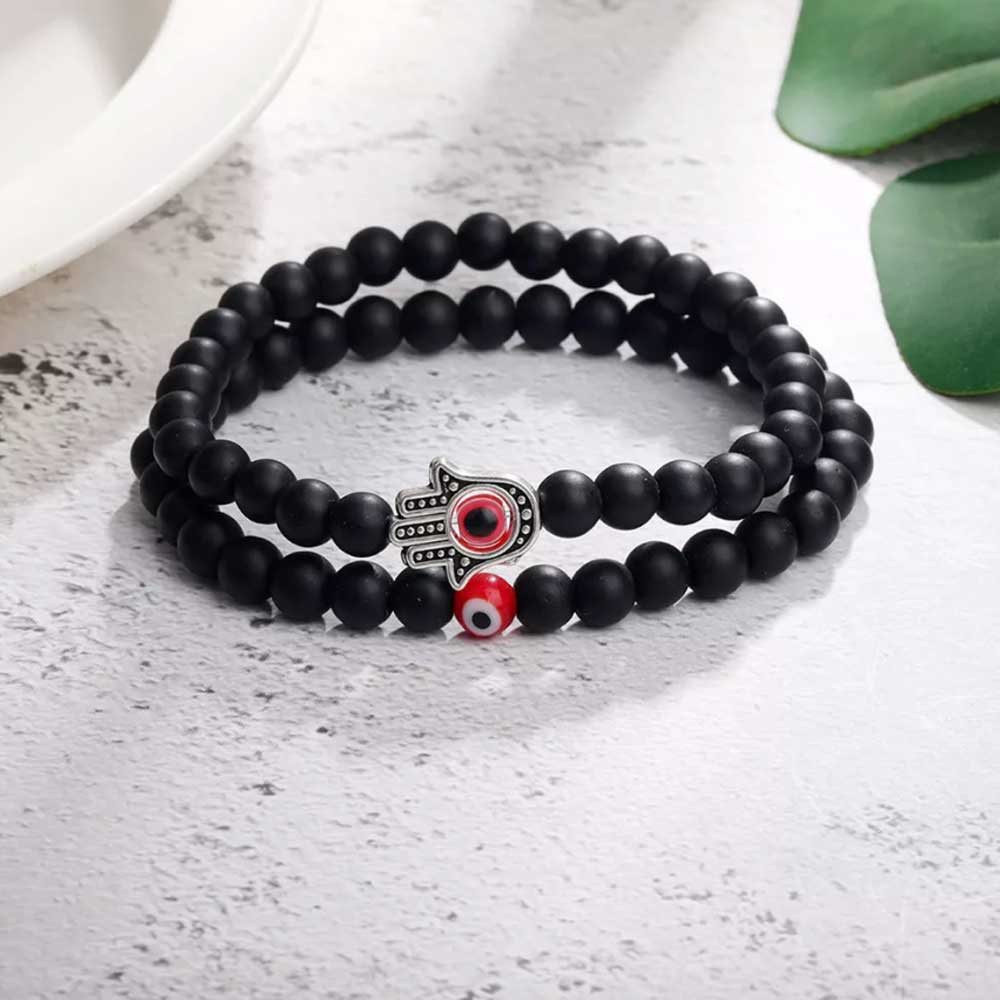 2Pcs Hamsa Evil Eye Bracelet Turquoise Beaded Sets Women Men Lucky Jewelry Gifts