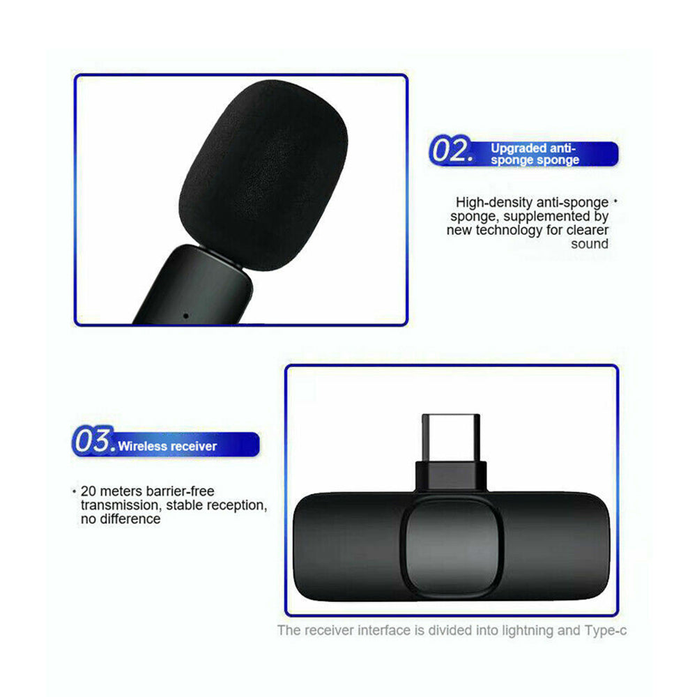 Wireless Lavalier Microphone Mini Mic For Android iPhone ipad Vlog Live Stream