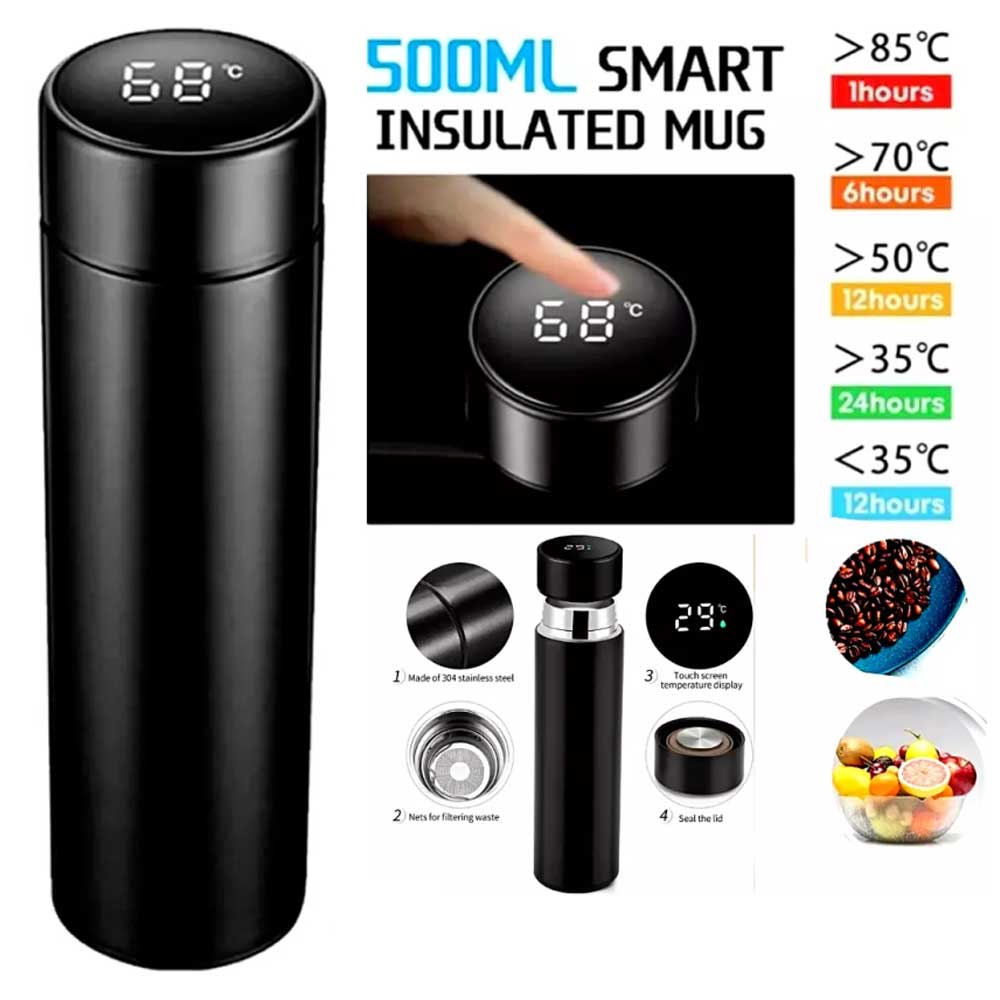 Stainless Steel Vacuum Cup Smart Insulated Mug Thermos Bottle LED Display 500ml