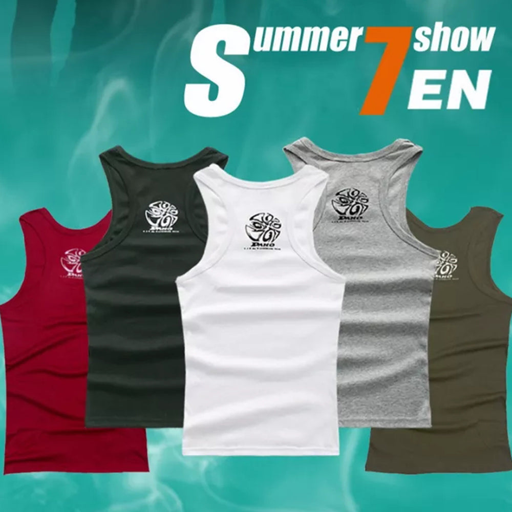Men Print Vest Sleeveless Top Silm Fit Pullover Tee Shirt Breathing Vest