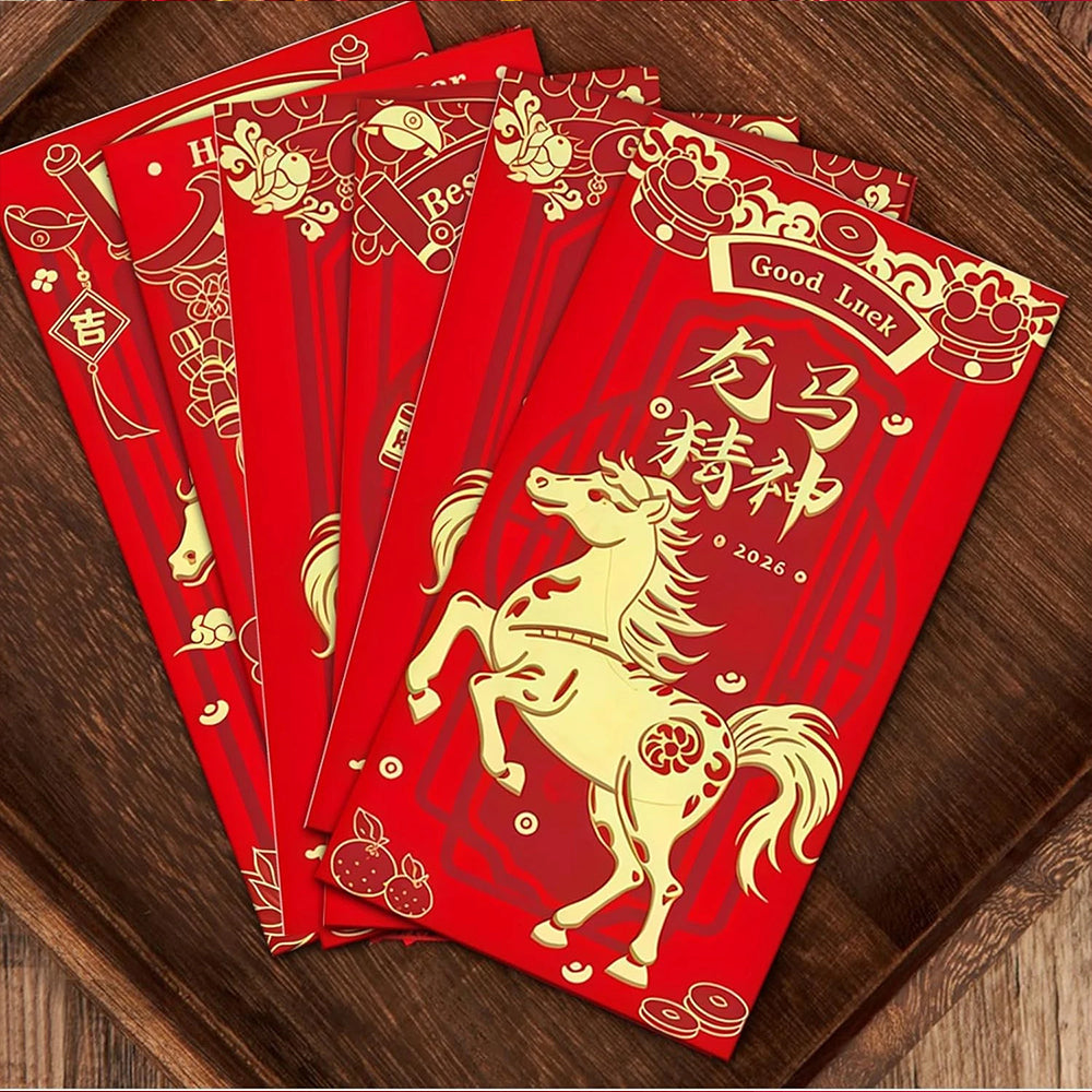 2026 Year of the Horse Red Envelopes - 12Pcs Chinese New Year Lucky Money Packets